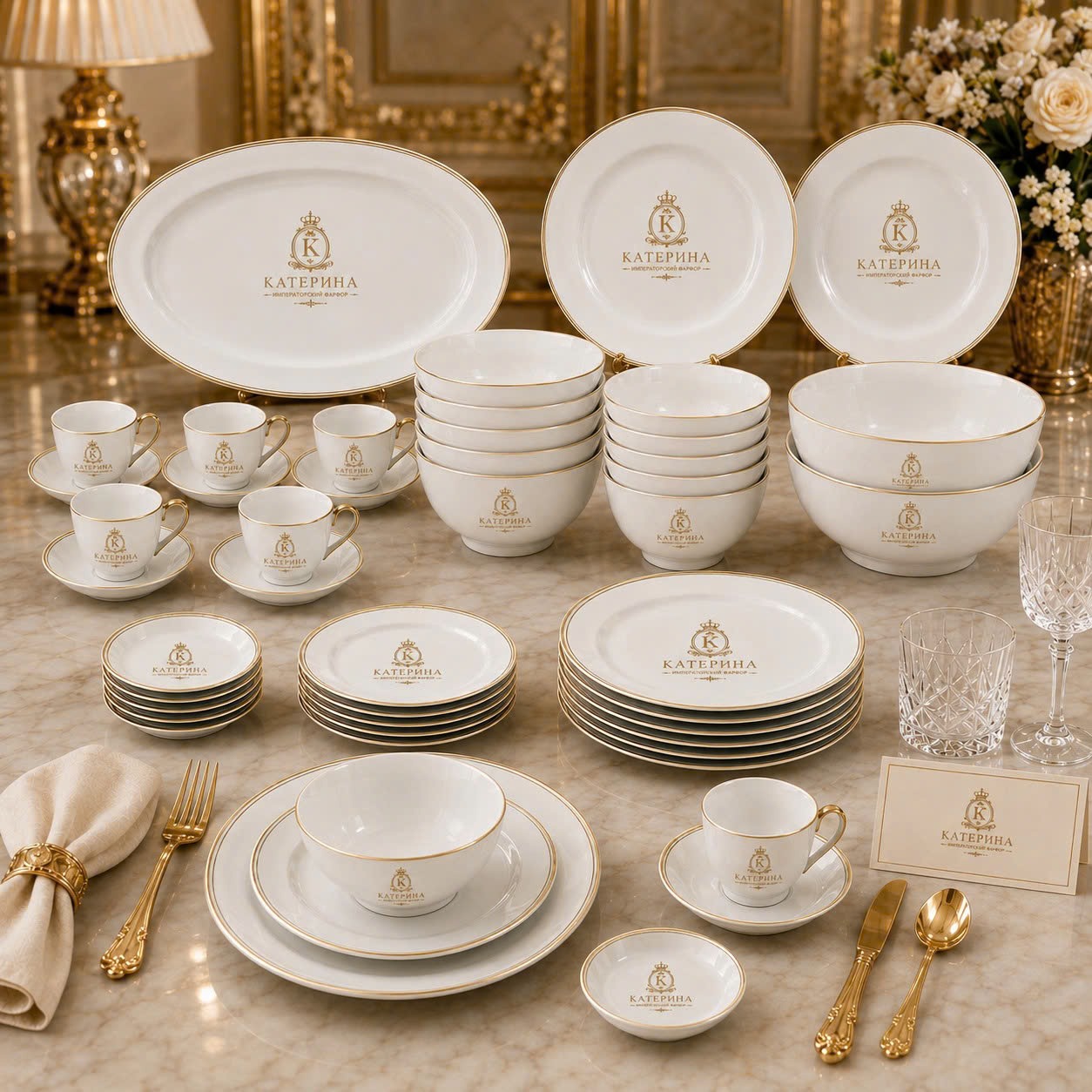 Bộ bát đĩa cao cấp cho 6 người Катерина | Sứ xương cao cấp | Set quà tặng cao cấp | Катерина COLLECTION