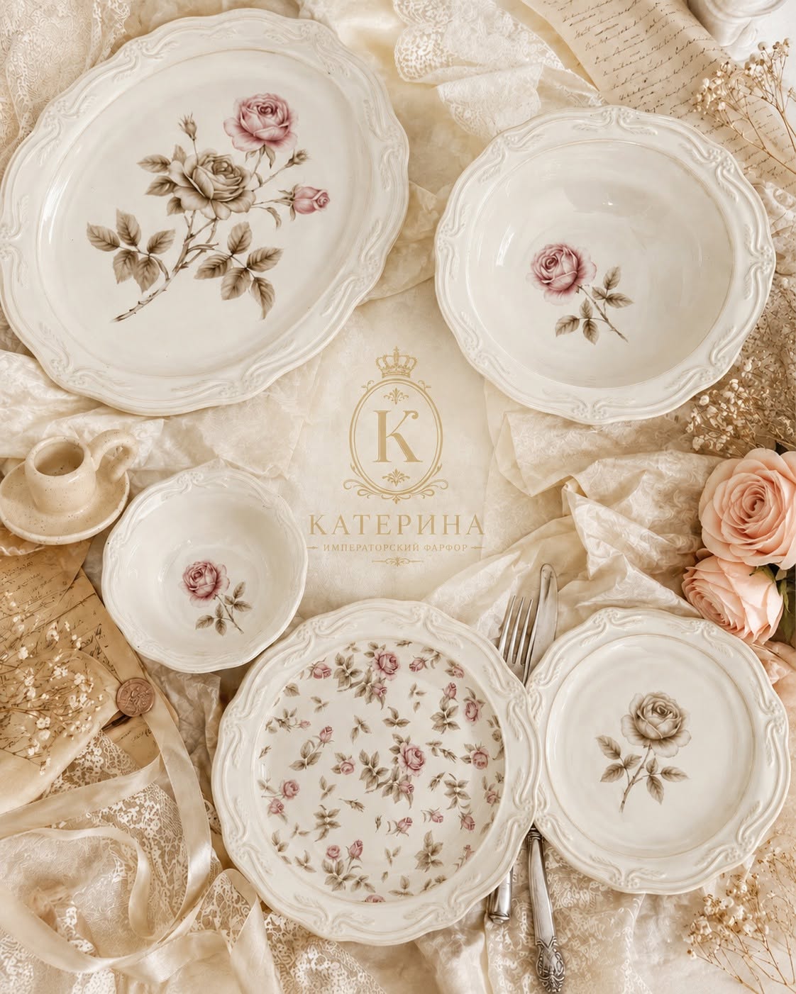 Bộ bát đĩa ăn Катерина Rosebury cho 6 người | Sứ cường lực cao cấp | Set quà tặng cao cấp | ROSEBURY  COLLECTION
