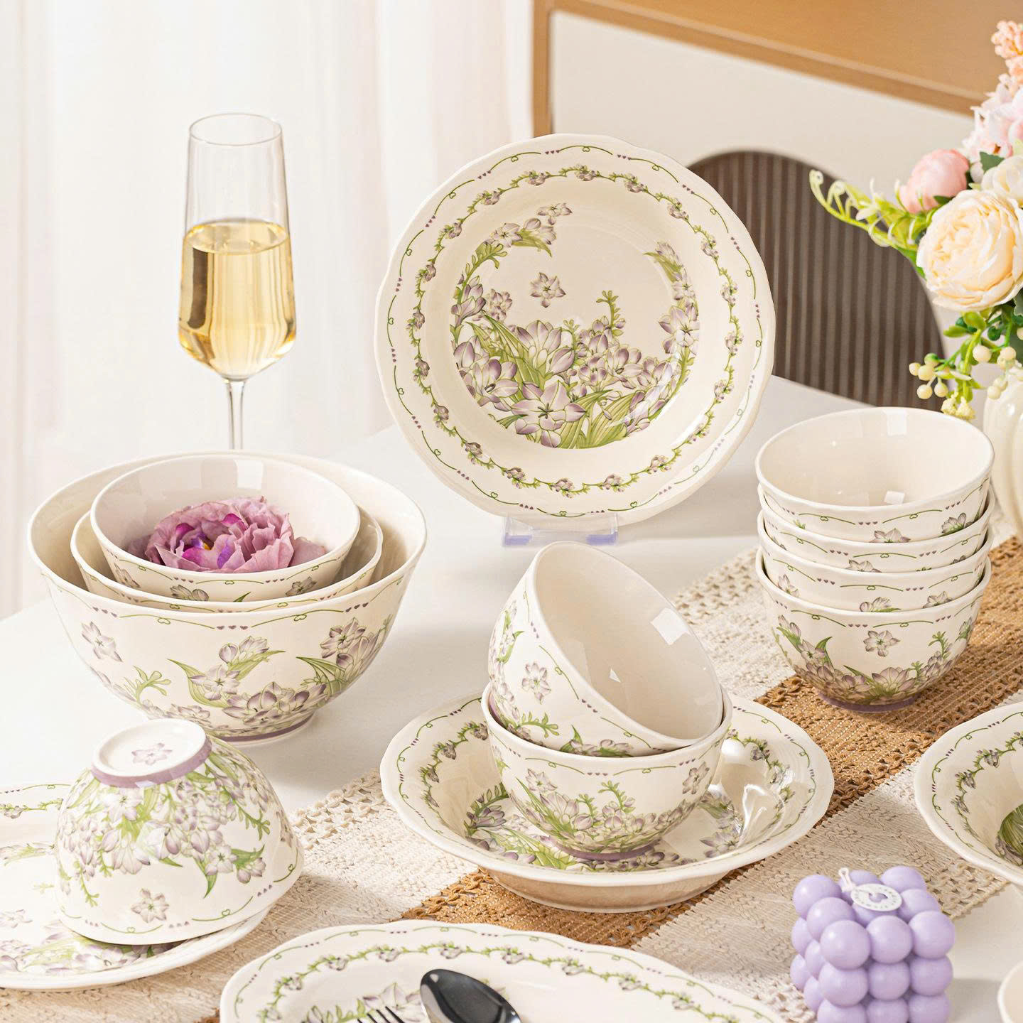 Bộ bát đĩa ăn Катерина Lilas cho 6 người | Sứ cường lực cao cấp | LILAS