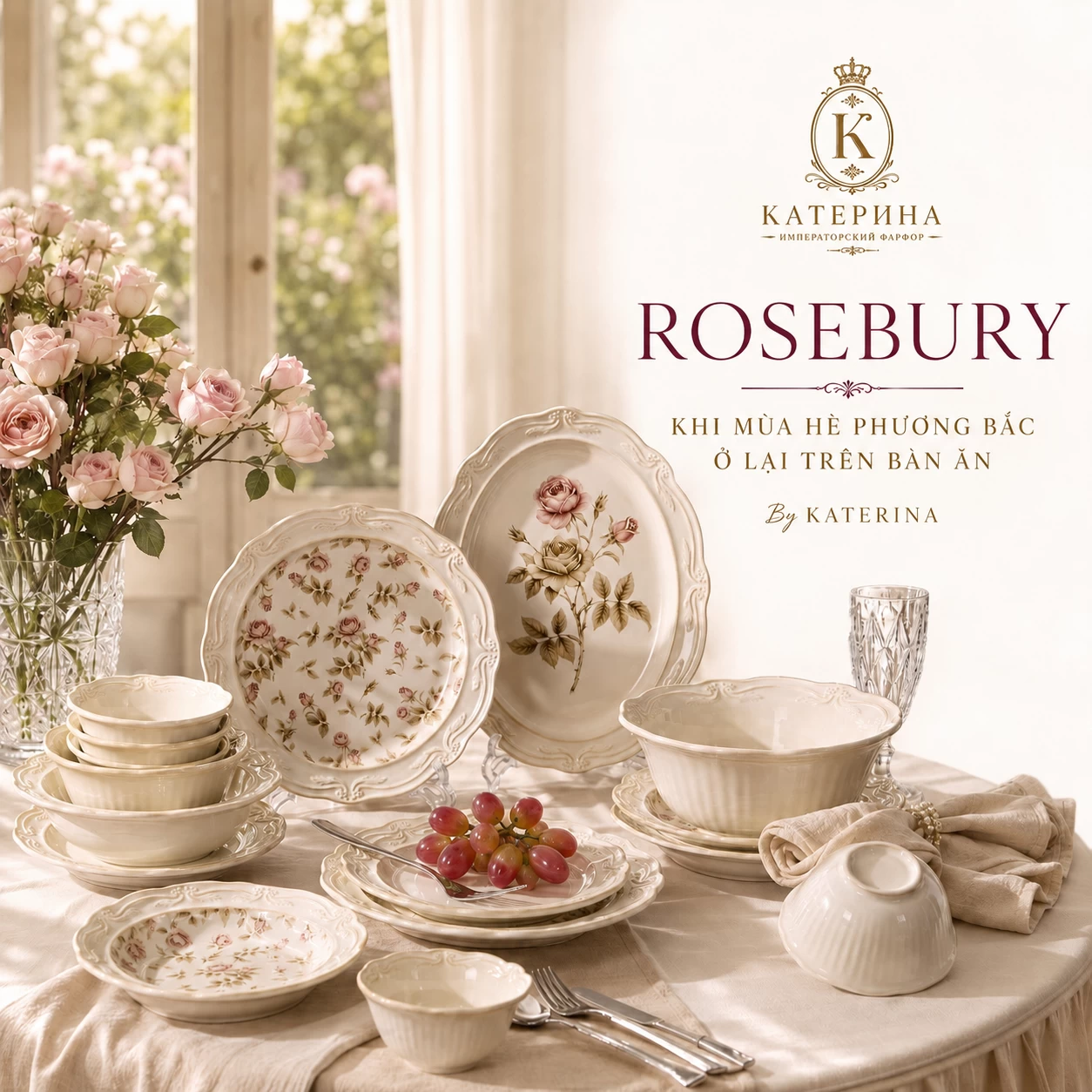 Bộ bát đĩa ăn Катерина Rosebury cho 6 người | Sứ cường lực cao cấp | ROSEBURY
