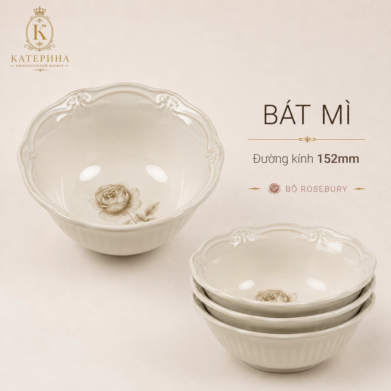 Bát mì Катерина Rosebury 152mm| Sứ cường lực cao cấp | ROSEBURY