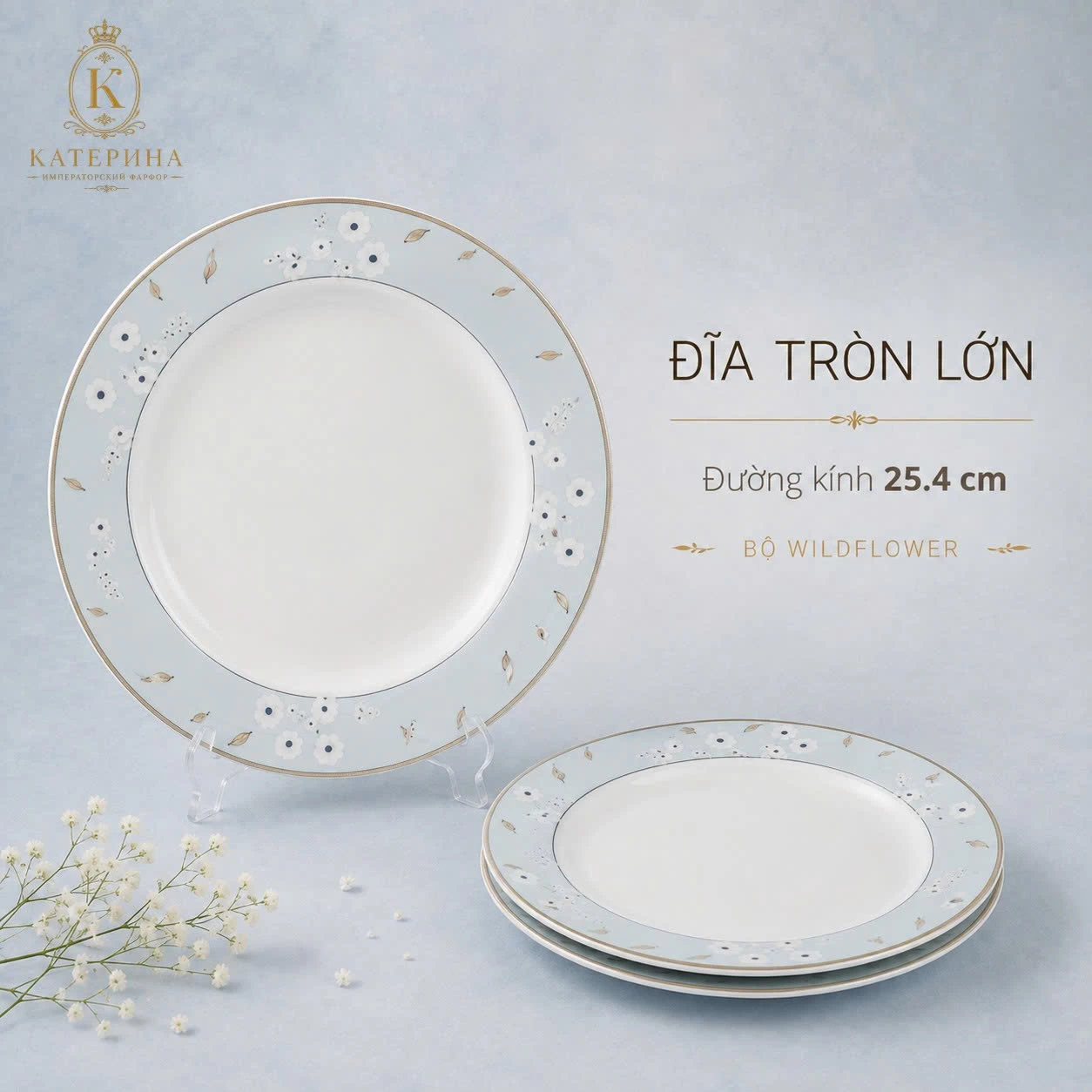 Đĩa tròn Катерина Wildflower 25.4cm| Sứ xương | WILDFLOWER